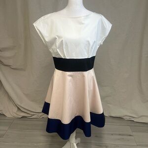 Kate Spade Fiorella Colorblock Fit & Flare Dress Boatneck Pleated Pockets Sz 10